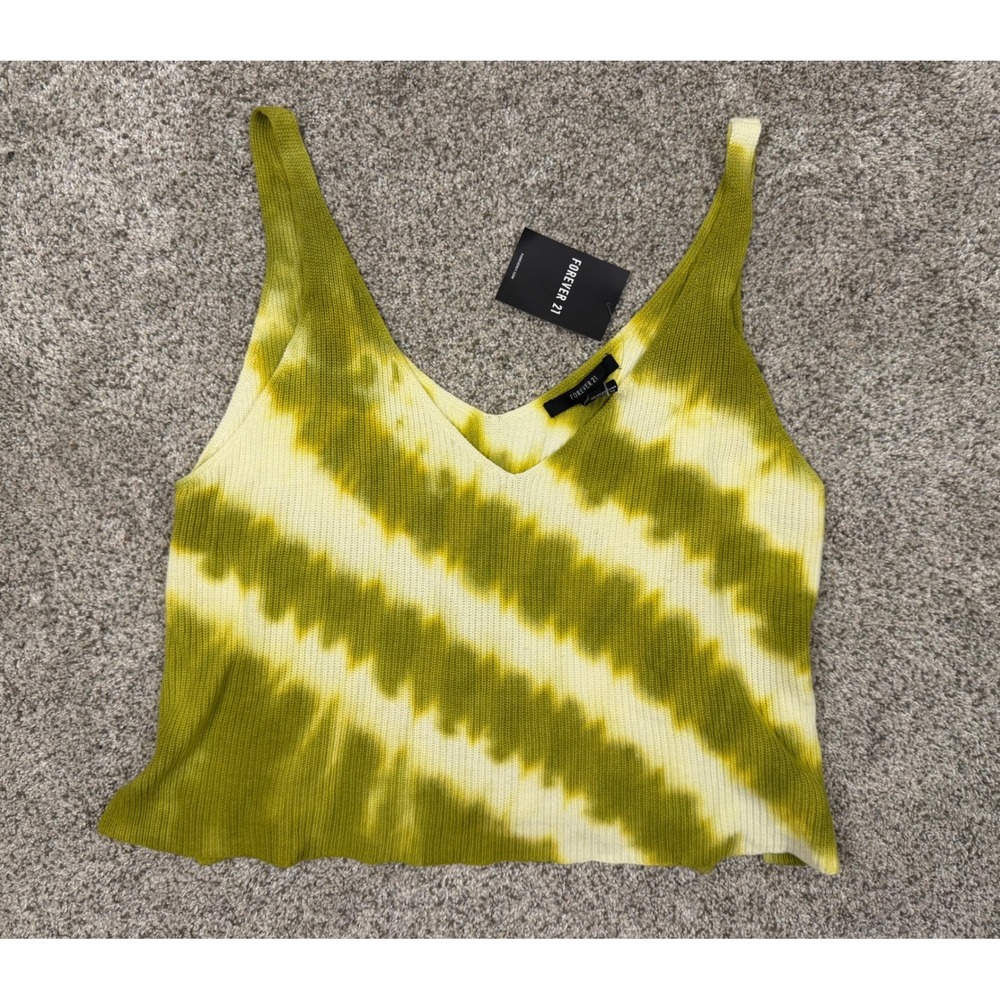 Forever 21 Womens Lime Green Tie Dye Knit V-Neck Tank Top Size Medium NWT